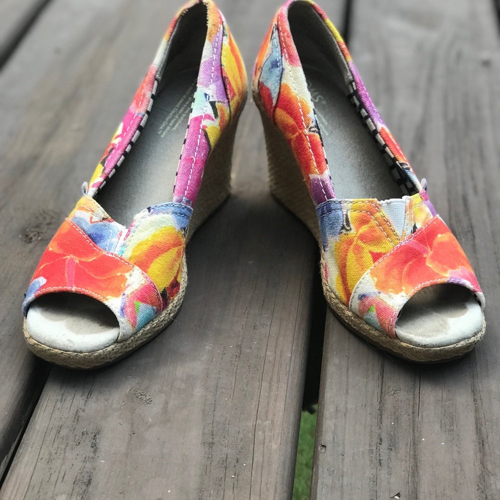 Toms Colorful Wedge Peep-Toe Espadrilles